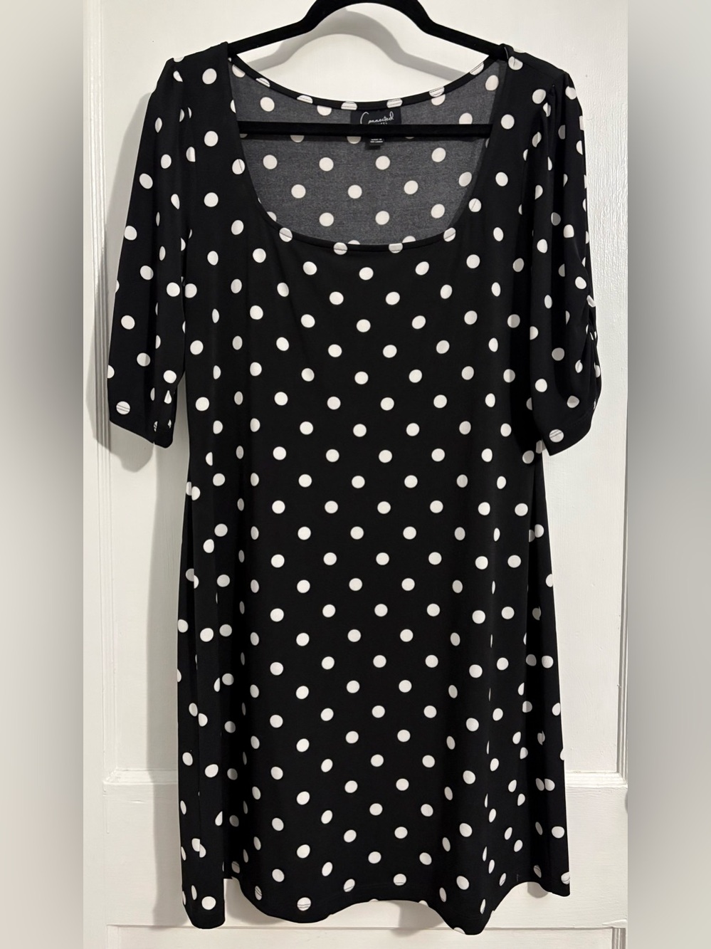 Connected Apparel Black Dress with White Polka Dots